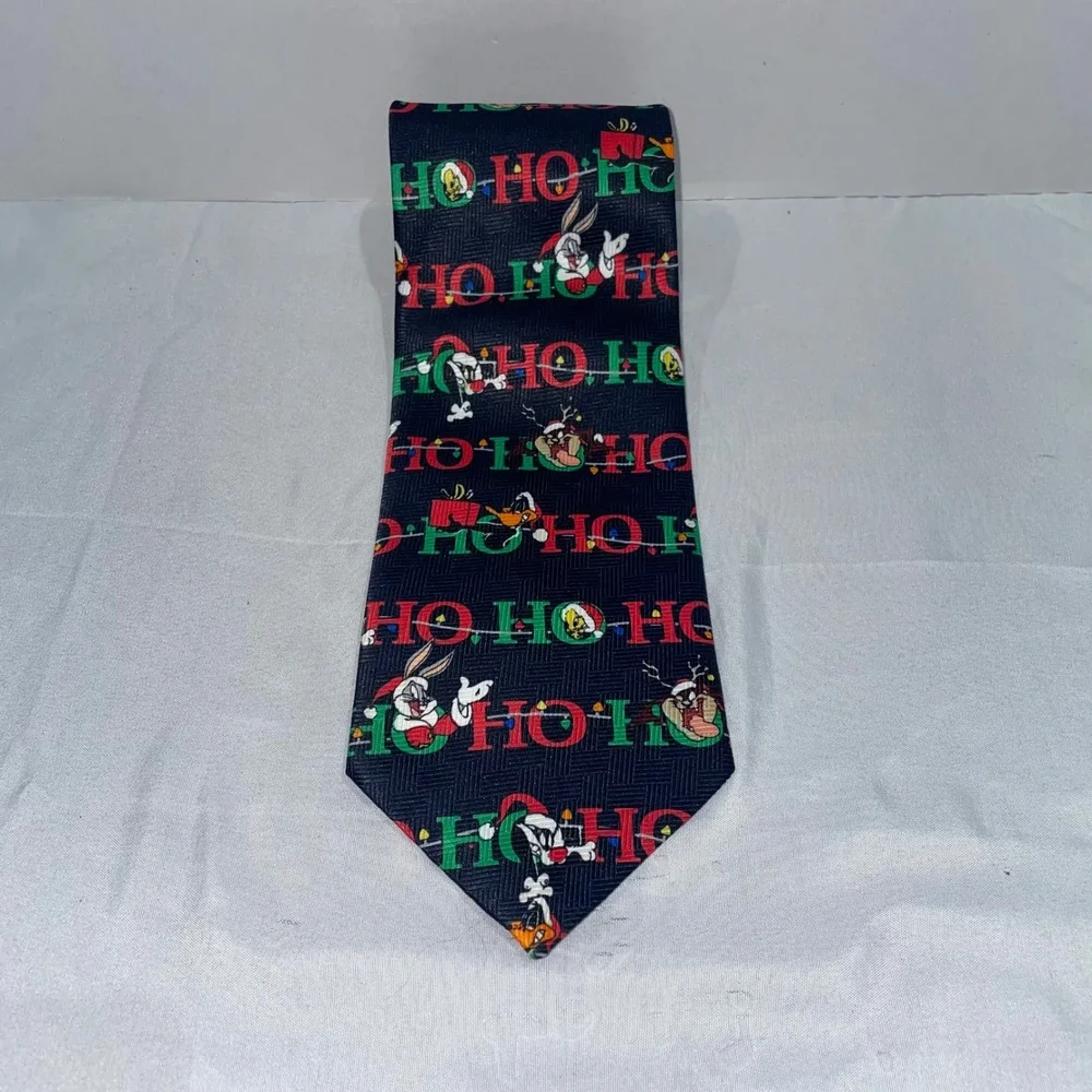 Vintage 1998 Looney Tunes Christmas Tie Bugs Bunny Daffy Duck Ho Ho Ho Navy